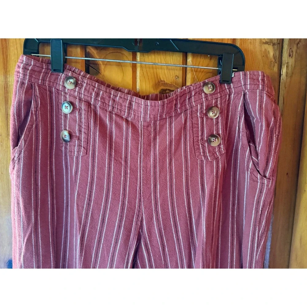 Maurice's Striped Sailor Pants‎ High Waist Button Accents Casual Size L